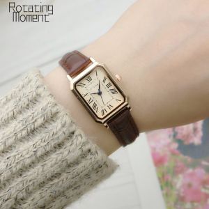 Moment Đồng Hồ Nữ Chống Nước Hình Vuông Đơn Giản Nhỏ Xoay Đồng Hồ Thạch Anh Dây Lưng Cá Tính Xu Hướng Thời Trang Nữ Nhỏ Tươi Mới