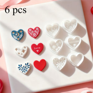 6pcs Heart Shape Polymer Clay Embossing Cutter European Style DIY Mold for Earrings Jewelry Fondant Cookie Baking Craft Tools