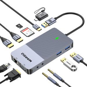 Qgeem | QGeeM USB C Hub for MacBook Pro Type C HDMI-Compatible 3.0 USB Hub USB-C to Card Reader Thunderbolt Adapter for Huawei Laptop PC