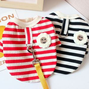 เสื้อผ้าสัตว์เลี้ยง INS เสื้อผ้าฤดูใบไม้ผลิและฤดูใบไม้ร่วงสำหรับสุนัขและสุนัขเสื้อคาร์ดิแกนลายทางสามารถดึงได้สำหรับฤดูใบไม้ผลิแมวหมีพุดเดิ้ลบิวแบร์