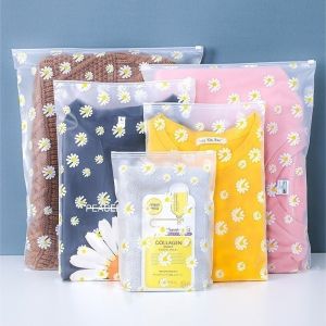 10/20/30Pcs Clothes Frosted Zipper Bag / Daisy Printed Seal Bags / Waterproof Transparent Storage Bag / for Clothes Underwear Shoes / Travel Luggage Organizer Bags