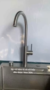 Vòi rửa chén nóng lạnh ống tròn lớn phi 24 kiểu tròn inox + cặp dây cấp