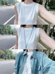 Pure Cotton Workwear Vest Womens Korean Style Anti-Aging College Fashion Versatile Strapless Sleeveless round Neck Top