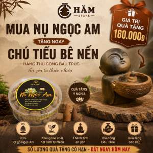 Nụ trầm gỗ Ngọc Am tự nhiên (Tặng kèm Tượng gốm Bàu Trúc thủ công Chú tiểu bê bình bát)