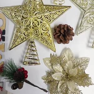 1Pcs Christmas Decoration Topper Glitter Gold Star Xmas Tree Pendant for Home Decor 2026 New Year Party Gift Navidad Ornaments