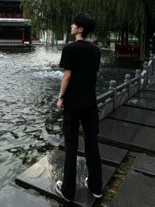 American Retro Black Work Pants Mens Summer Straight Leg CleanFit Flared Knife Edge Jeans Youth Casual Wear Resistant