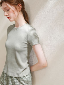 XEXZ | Pure Cotton Knitted Short Sleeve T-Shirt French Lace Sweet Solid Casual Versatile Simple Inner Wear Butterfly Knot Summer Top