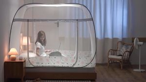 มุ้งกันเเมลง  ม่หักพับง่ายเมื่อพับเก็บแล้ว โครงของมุ้งเต้นท์ปิคนิคเป็นเหล็กเหนียว เเข็งเเรงทนทาน