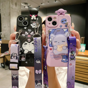 Cute Cartoon Kuroko Phone Case for iPhone 15 14Pro 13 12 11 pro Max Xs XR 7Plus Anti-Fall Full Cover Crossbody Strap Protection