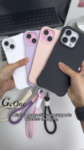 High Quality Magnetic Phone Casing With Lanyard For iPhone 16 13 14 11 12 15 17 Pro Max 17Air 16Plus Colorful Wave Silicone Matte Anti Fingerprint Shockproof Cover