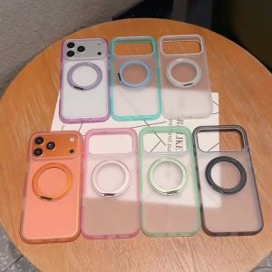 360° Rotating Metal Ring Holder For Magsafe Magnetic Case For iPhone 17 Pro Max Skin-feel Matte Transparent Shockproof Cover