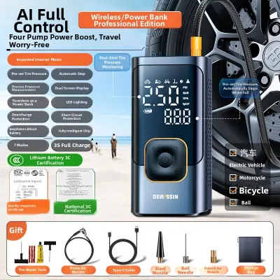 DERLSSIN | Wireless Portable Electric Air Pump for Cars Digital Display