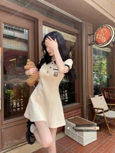 Sweet Polo Short Sleeve Dress Womens Winter 2025 New Small Size Waist Cinch Slim Short Skirt High Waist Commute Style Dress
