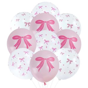 ลูกโป่งลาเท็กซ์โบว์สีชมพู10ชิ้นสำหรับอุปกรณ์ตกแต่งอาบน้ำเด็กทารกงานแต่งงานปาร์ตี้วันเกิดเด็กสาว