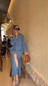 🔖Mirrorsister 50731.4 เดรสเชิ้ตทรงยาวคอจีน ใส่ง่ายใส่ได้ทุกวัน กระดุมผ่าหน้าเปิด-ปิดได้ ผ่าข้างสูง แต่งคาดเล็กๆช่วงเอว