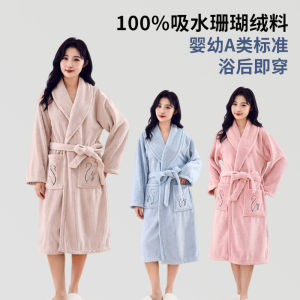 เสื้อคลุมอาบน้ำขนแกะพันรอบคอปักลายหนาสำหรับใช้ในบ้าน ผ้าฝ้ายผสม โพลีเอสเตอร์ อะคริลิก แขนยาว ปกตัว