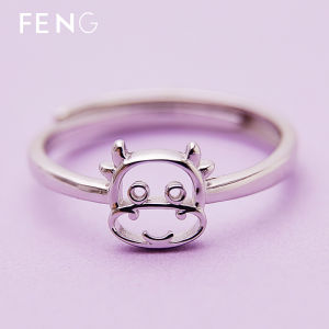 Calf Womens Sterling Silver Zodiac Design Lucky Ring