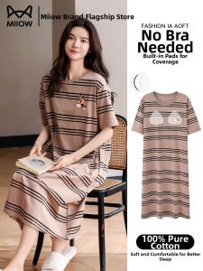 MiiOW | Plus Size Outwear-friendly Padded Cotton Striped Nightdress