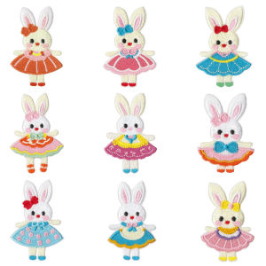 9/10Pcs Cute Rabbit Embroidered Iron On Patches Cartoon Bunny Sew On Clothes Patches for Kids Clothing Jackets Hats DIY Decor
