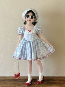 Summer French Style Cute Girls Checkered Dress