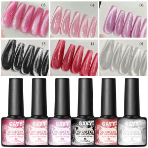 6pc Glitter Cat Magnetic Nail Gel Polish Set Cat Eye Holographic Reflective Semi Permanent UV Gel Soak Off Sparkling Nail Art