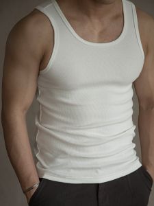 Summer High Elastic Cotton Vest Mens K-style Sports Slim-Fitting Thread Sleeveless T-shirt New Arrival Rib Pure Color Bottoming Shirt