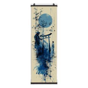 VIKAMA Blue Ukiyo-e Bamboo Shrine Wall Tapestry Bushi Red Parasol Water Reflection Scroll Art Home Decor Premium Quality Soft