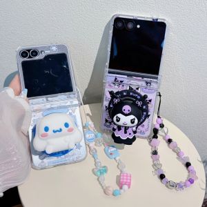 Sanrio | Cute Cartoon Sanrio Kuromi Cinnamoroll Case for Samsung Galaxy Z Flip 8 7 6 5 for Magsafe Magnetic Stand Holder Cover with Strap