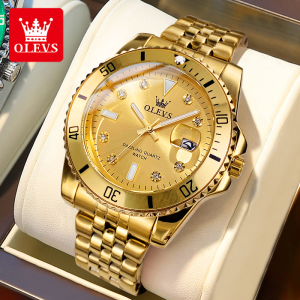 OLEVS watch for men original new model luxury relo for men green submariner digital dial deep waterproof luminous calendar stainless steel Men Casual Watches