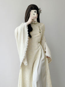 Ting Yue Ling New Chinese Style Young Womens Dress Elegant Reformed Qipao Long Sleeve High Waist Skirt for Autumn Season