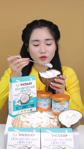 COMBO 3 hộp Dừa sáp sấy giòn cao cấp VICOSAP ít đường đồ ăn vặt healthy đặc sản Trà Vinh