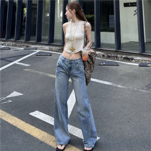 Low Waist Straight Leg Denim Jeans Womens Spring Summer New American Retro Spicy Girl Loose Slimming Narrow Version Wide Leg Floor Length Pants