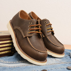 Retro Martin Boots Mens Mid-Calf Motorcycle Boots Workwear Shoes Breathable Leather Upper Wear-Resistant Rubber Outsole