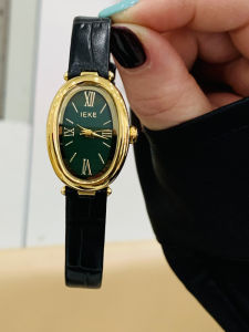 IEKE Oval Shape Ladies Watch Small Dial Simple Elegance Gold Roman Vintage Luxury Leather Strap Timepiece Quartz Movement