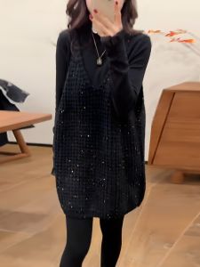 plus Size Sparkling Knitted Vest Top Womens Summer Sleeveless Glitter Tank Top Slimming Cover up Princess Style Commute Wear