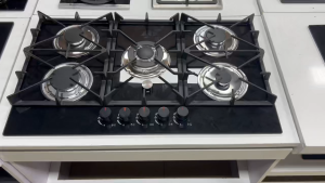 Heavy Duty 5 Burner Built-in Stainless Steel Gas Cooktop Original Model with Cast Iron Support Trivet Automatic Safety Flame Protection for Home Kitchen Use