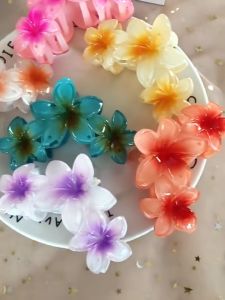 6Pcs Fashion Hair Clamp Hawaiian Colorful Flower Hair Clip Non-slip Egg Flower Hairclip Summer Sweet Acrylic Hairpins Beach Hairpin Barrettes Gentle Women Girls Clip Hair Claw Accessories