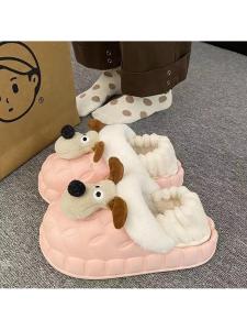 Cute Cartoon Cotton Slippers Womens Indoor Home Anti-slip Thick Bottom Warm Fur Slippers Comfortable Breathable EVA Inner