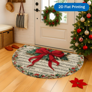 VIKAMA Semicircular Xmas Entry Doormat Music Notes Holly Berry Pattern Non Slip Mat For Porch Indoor Home Christmas Decoration