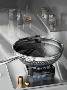 HUAJIDA | Food-grade Stainless Steel Non-stick Wok with Honeycomb Design