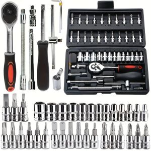 Motorcycle 46pcs 1/4 Inch Drive Socket Ratchet Wrench Set Complete Car Repair Kit for Auto and Bicycle Maintenance Tools amagi