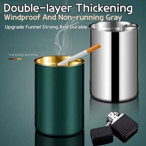 Thickened Stainless Steel Ashtray for Household Car Use Anti-Fly Ash Anti-Drop Design with Funnel Lid for Coffee Bar Ashtray