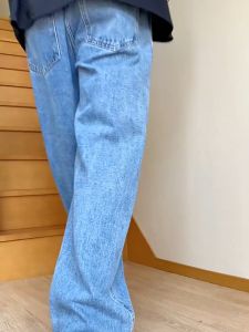 Mens Retro Washed Denim Jeans - Stretch Elastic Waist Straight Leg Pants American High Street Fashion Casual Trousers for All Seasons