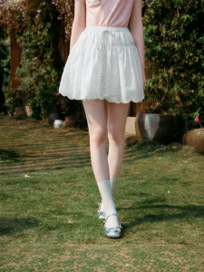 XIANGYING | Embroidered Lace A-Line Short Skirt Summer