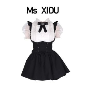 Trang Phục Mùa Hè Dành Cho Nữ Ms Xidu: Bộ Hai Mảnh Tay Phồng Tay Ngắn Cạp Cao Màu Tinh Khiết Có Chi Tiết Nút Bấm