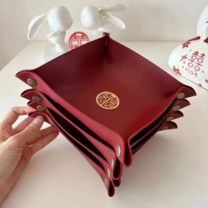 Wedding Celebration Red Fruit Tray Bedding Press Candy Decoration Engagement Decorative Leatherware Comprehensive Wedding Supplies