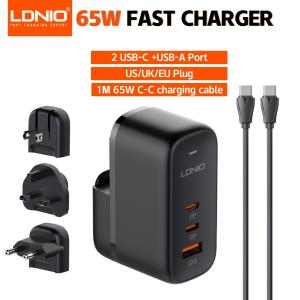 LDNIO GaN 65W USB C Charger Travel Charger PD QC Wall Charger 3 Port International Plug Adapter EU UK US AU Travel Plug Adapter
