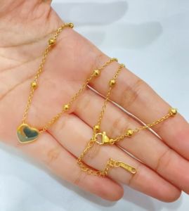 Kalung Liontin Hati Titanium Anti Karat Aksesoris Perhiasan Warna Gold Wanita Kekinian 157-KT