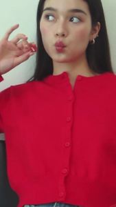 (พรีเฉพาะสี OliveBlushCobaltCherry~35days) Before Sunset - Scone Mini Cardigan เสื้อคาร์ดิแกนนิตผลิตจากด้าย Cotton