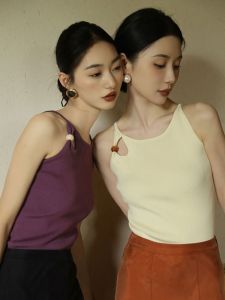 เรียบหรู สไตล์ฝรั่งเศส สายคล้อง เสื้อกั๊ก ผู้หญิง ฤดูร้อน แจ๊กเก็ตหลังสวย แขนกุด เสื้อท่อนบน ชิค แขวนคอ ดีไซน์ การแข่งขันด้านใน